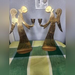 Vintage 2 Brass AngelCandleHolders Solid Brass Angel Taper Candle Holder 10 1/2"